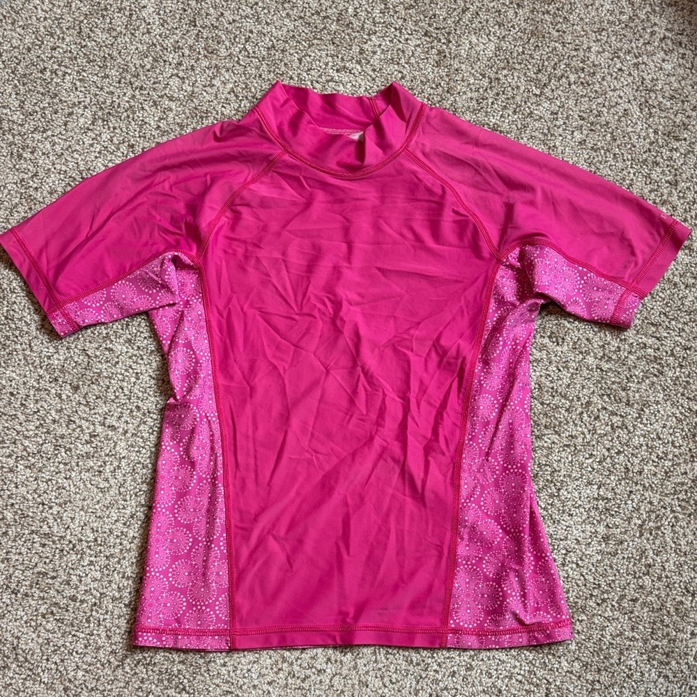 Patagonia Girls Pink Short Sleeve Rash-guard Top Size XL (14) | surf | beach |
